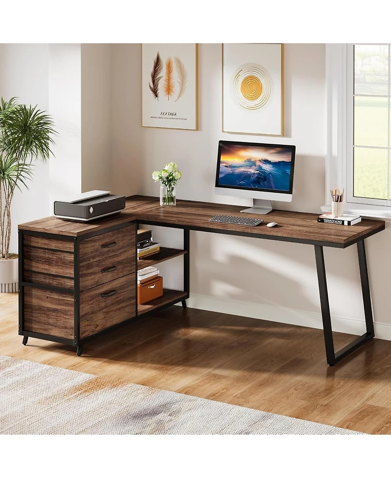 Tribesigns 53" L-Shaped Desk with 3 Drawers and Shelves