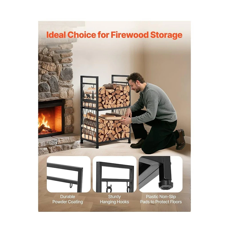 Slickblue 1.3ft Indoor Firewood Rack with Tools 400lb Capacity Log Storage Holder