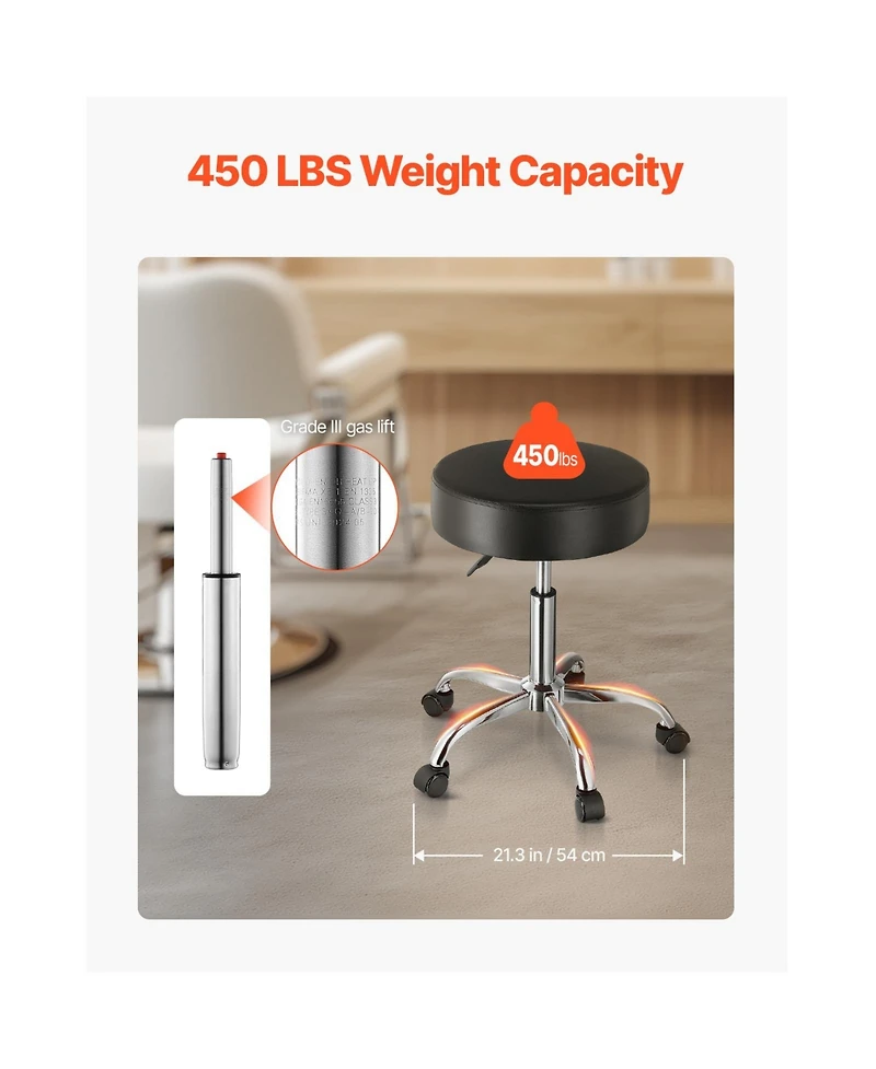 Sugift 450 lbs Height Adjustable Pu Leather Rolling Swivel Stool for Salon Spa Massage Tattoo Clinic