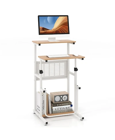 Gouun Compact Sit Stand Desk with Height Adjustable Top and Footrest for Small Spaces