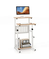 Gouun Compact Sit Stand Desk with Height Adjustable Top and Footrest for Small Spaces