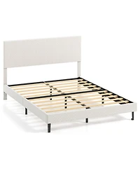 Sugift Queen Size Velvet Upholstered Platform Bed Frame with Chevron Headboard Adjustable