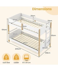 Sugift Twin Over Twin Wood Bunk Bed with Ladder Convertible to 2 Twin Beds for Toddlers