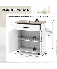 Sugift Rolling Kitchen Island Cart with Drawer and 2-Tier Cabinet