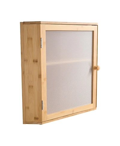Sugift Double Layer Bamboo Corner Bread Box 12.6x12.6x16.73in with Adjustable Shelf and Acrylic Door