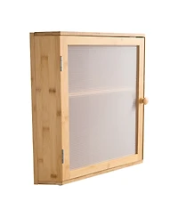 Sugift Double Layer Bamboo Corner Bread Box 12.6x12.6x16.73in with Adjustable Shelf and Acrylic Door