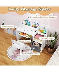 Sugift Kids House-Shaped Study Desk and Chair Set with Storage Shelves and Fabric Bin