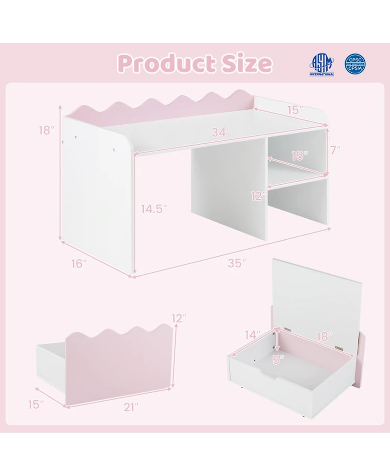Sugift Scalloped Kids Bookshelf and Toy Storage Organizer with Movable Bin