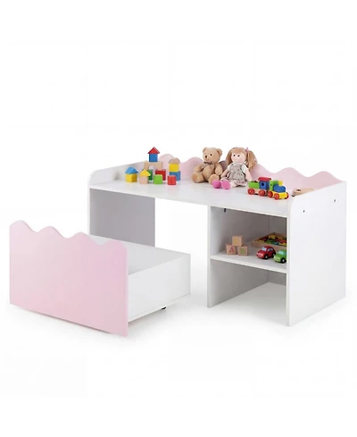 Sugift Scalloped Kids Bookshelf and Toy Storage Organizer with Movable Bin