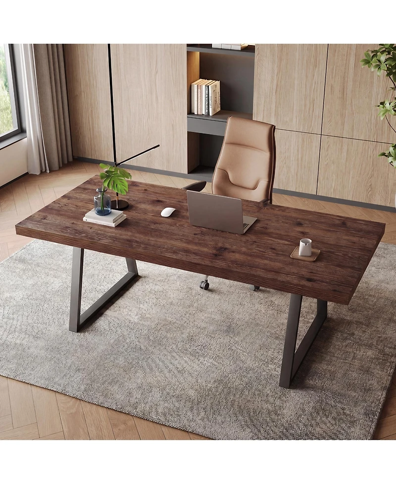 Tribesigns 63" Industrial Executive Desk, Solid Wood, Metal Legs