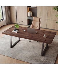 Tribesigns 63" Industrial Executive Desk, Solid Wood, Metal Legs