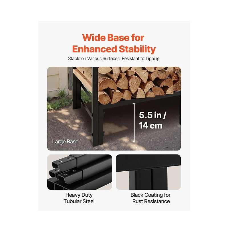 Slickblue 4ft Metal Firewood Holder Rack with Top Cover for Outdoor Wood Storage