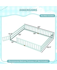 Sugift Queen Size Kids Montessori Floor Bed Frame with Full Length Safety Guardrails