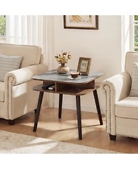 Sugift Square Faux Marble End Table with 4-Sided Open Shelves and Rubber Wood Legs