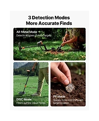 Sugift 8inches Professional Gold Metal Detector With IP68 Waterproof Search Coil Headphones and 3 Modes