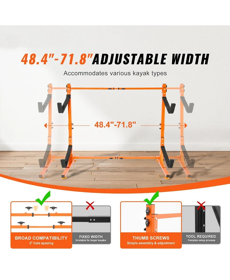 Sugift Freestanding Kayak Storage Rack for 2 Kayaks Heavy-Duty Steel Adjustable Width 175 lbs Max Load