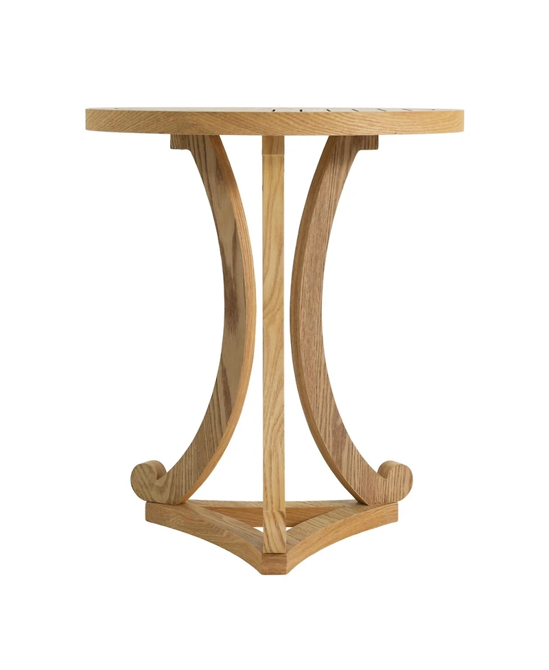 Flynama Round Wood Accent Table, Curved Tripod Base Slatted Top End Table, 17.72"D x 20.67"H