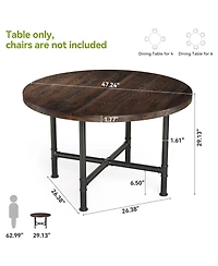 Tribesigns 47.24" Round Dining Table, Walnut and | Solid Wood Top, Metal Pipe Legs, Rustic Design