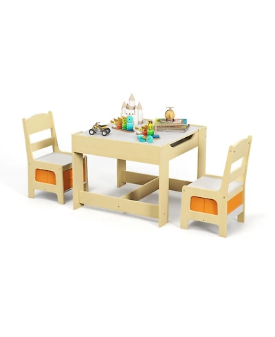 Gouun Kids 24 Inch Activity Table with 2 Chairs Blackboard Whiteboard and Storage