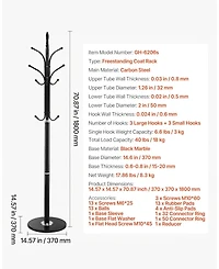 Sugift Freestanding Coat Rack with Marble Base 6 Hooks Carbon Steel Stand for Entryway Bedroom Office