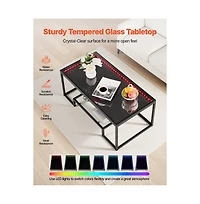 Slickblue Tempered Glass Coffee Table with Led Lights, 2-Tier Modern Center Table for Living Room