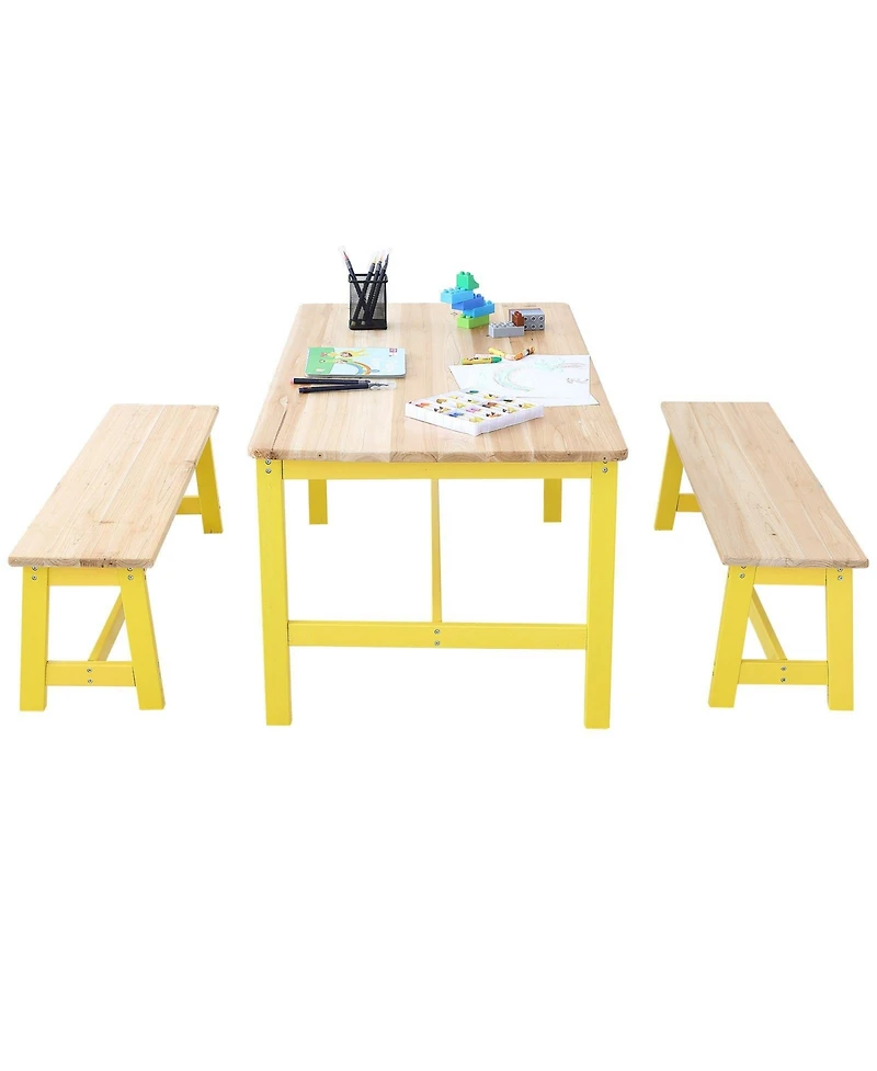 Slickblue Kids Activity Table with 2 Benches, Wooden Study and Craft Table for Toddlers and Children