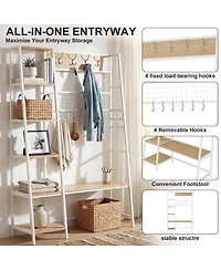 gaomon 4-in-1 Industrial Hall Tree with Shoe Storage and Bench, Entryway Coat Rack with 8 Removable Hooks, Rustic Wood and Metal Frame for Mudroom