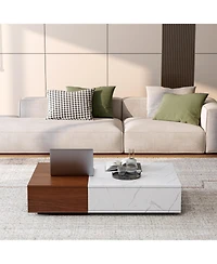 Flynama Modern Walnut Coffee Table with Storage Mdf Living Room Center Table