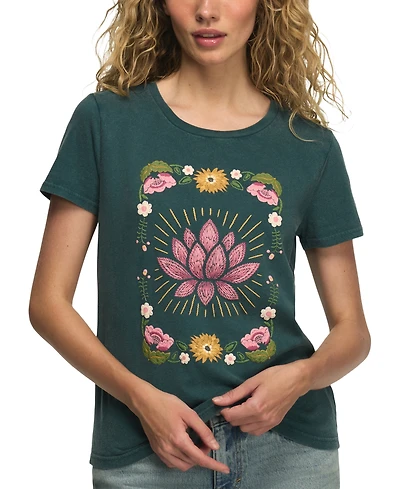 Lucky Brand Women's Floral Frame Lotus Classic Crew T-Shirt