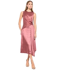 Luxely Women's Satin Midi Side-Gathering Dress