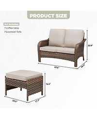 Pocassy Patio Furniture Set, Wicker Loveseat with 2 Ottomans for Backyard