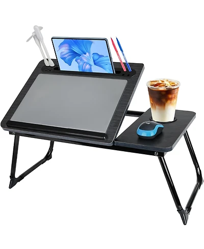 Gnuadz Laptop Bed Desk Adjustable Lap Table Charge Port Cup Holder Foldable Tray