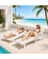 homfan Set of 2 Hdpe Chaise Lounge Chairs with 5-Position Backrest, Cup Holder and Wheels