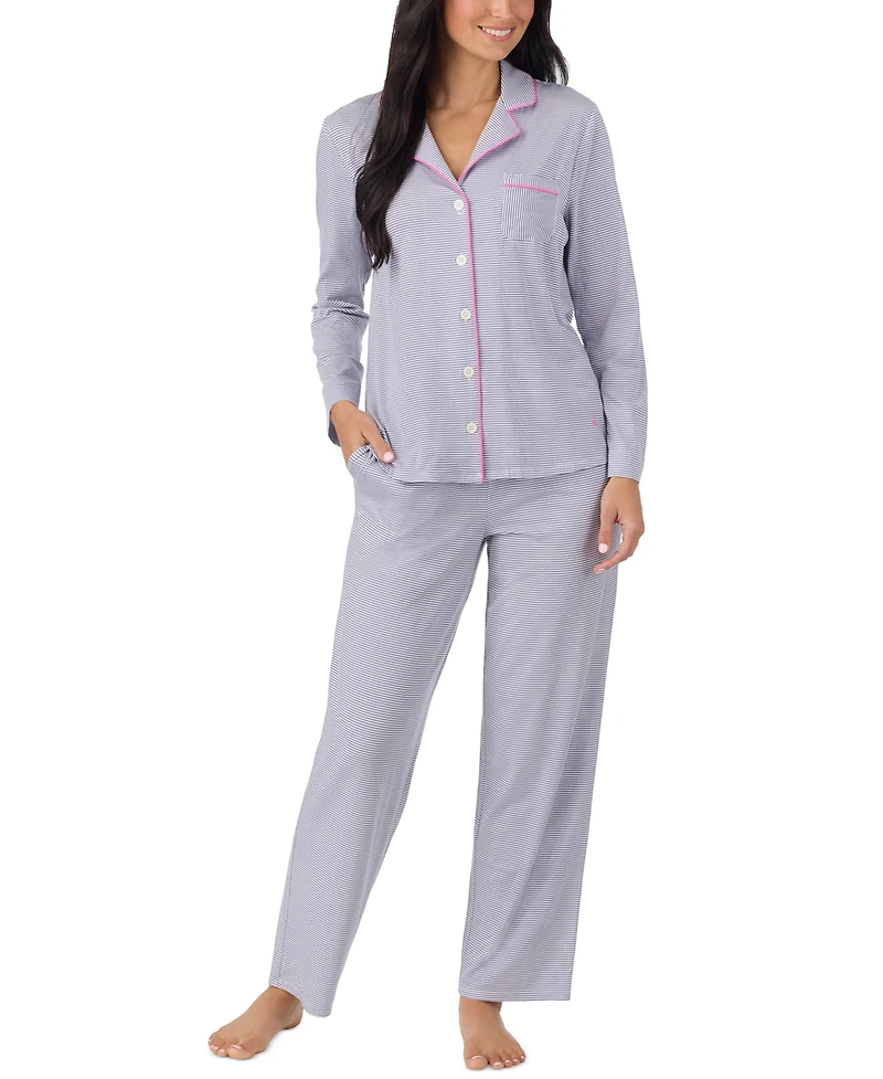 Cuddl Duds Women's Long-Sleeve Button-Front Cotton-Blend Pajama Set