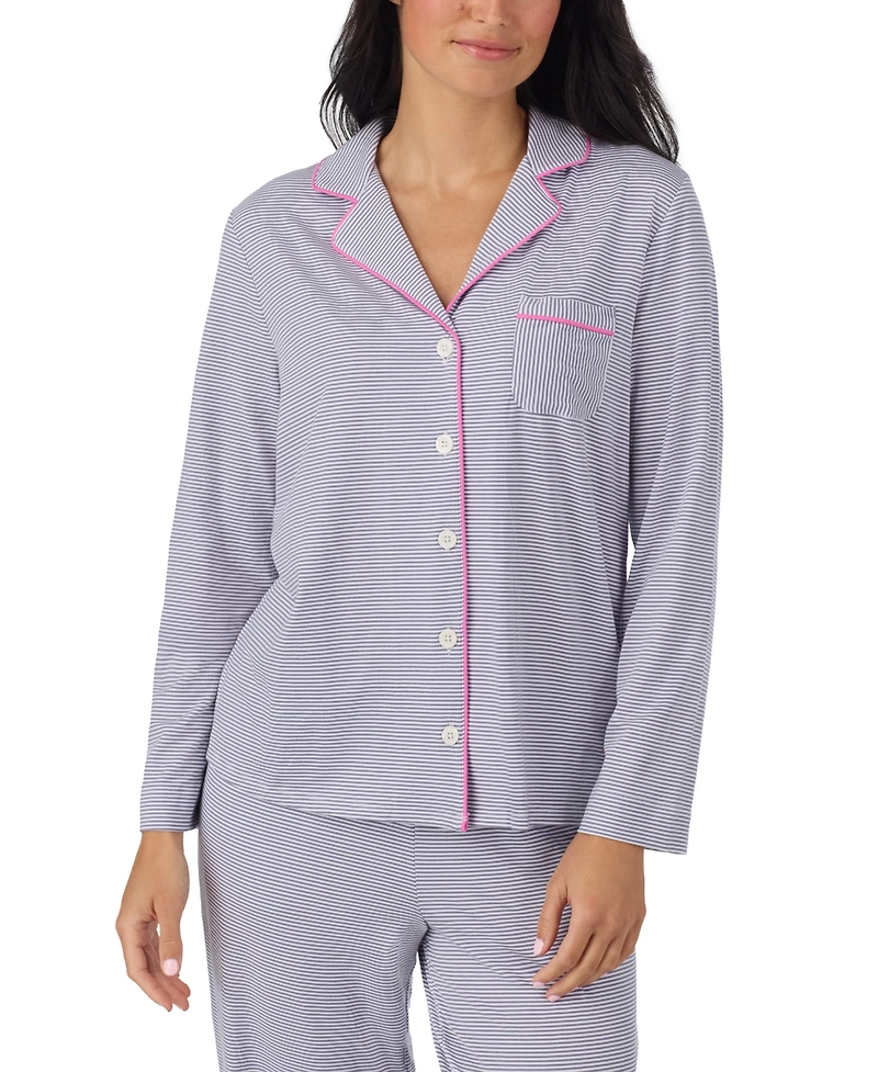 Cuddl Duds Women's Long-Sleeve Button-Front Cotton-Blend Pajama Set