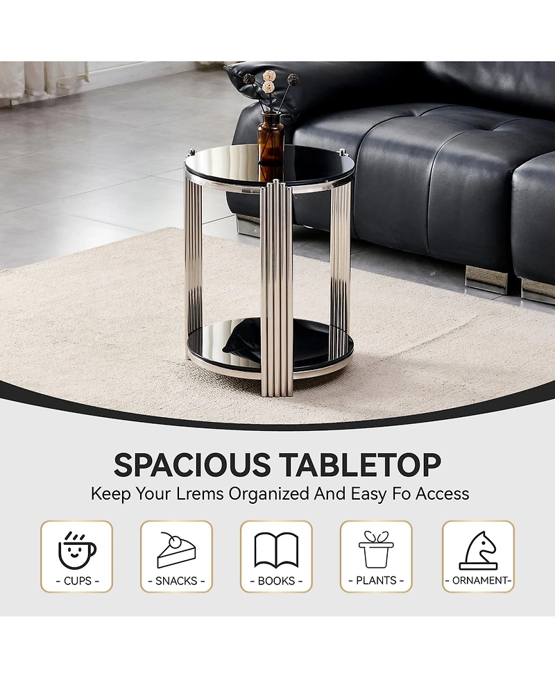 Flynama 16.9" Double-Layer Glass Side Table, Frame