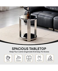 Flynama 16.9" Double-Layer Glass Side Table, Frame