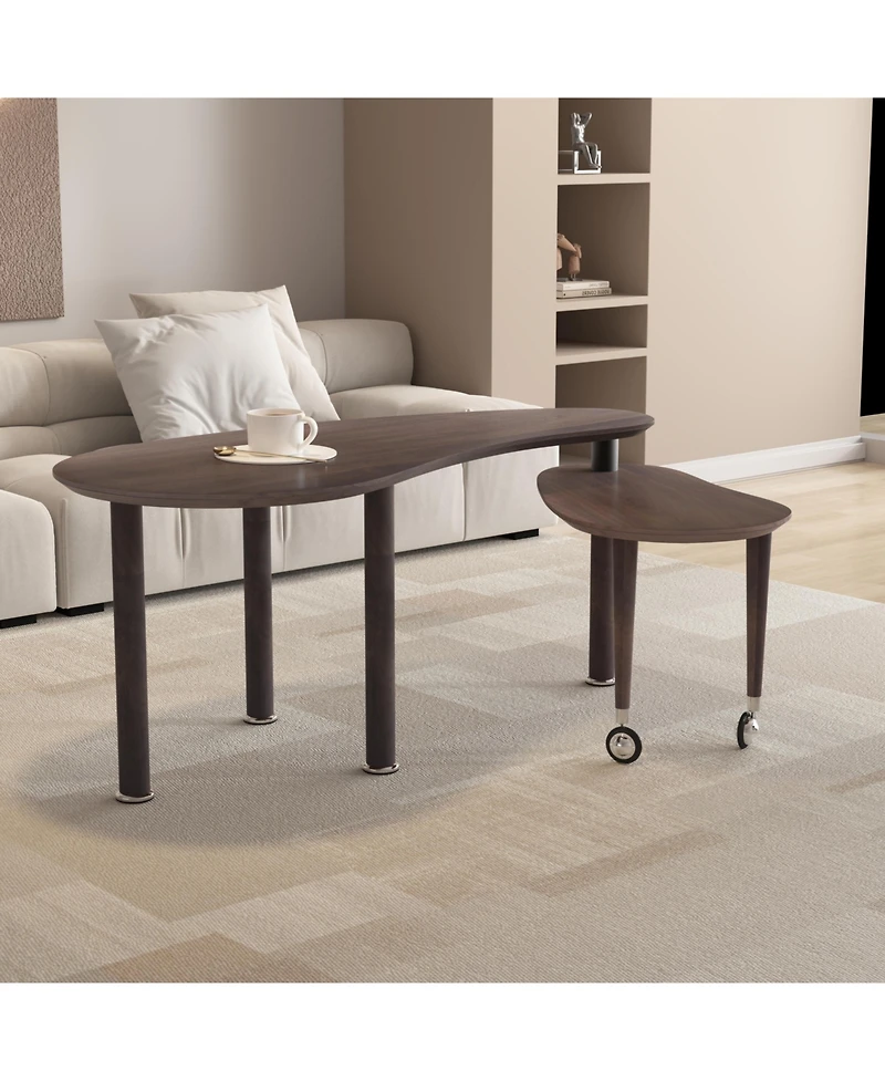 Flynama Rotating Coffee Table Veneer Nesting Lift Top Solid Wood Living Room Center Table