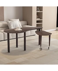Flynama Rotating Coffee Table Veneer Nesting Lift Top Solid Wood Living Room Center Table