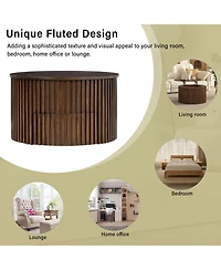Flynama Round Lift Top Fluted Coffee Table, Solid Wood and Mdf Accent Table with Hidden Storage Drawer