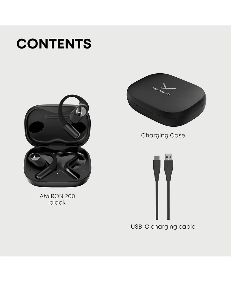 beyerdynamic Amiron 200 Open-Ear Wireless Earphones with Ear Hooks, Bluetooth 5.3, IP54, 36-Hour Battery Life, Sport