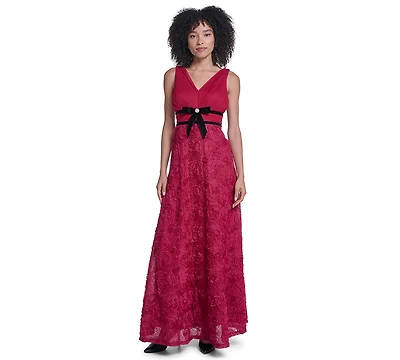 Karl Lagerfeld Paris Women's LD6B0013 Floral V-Neck Sleeveless Long Gown