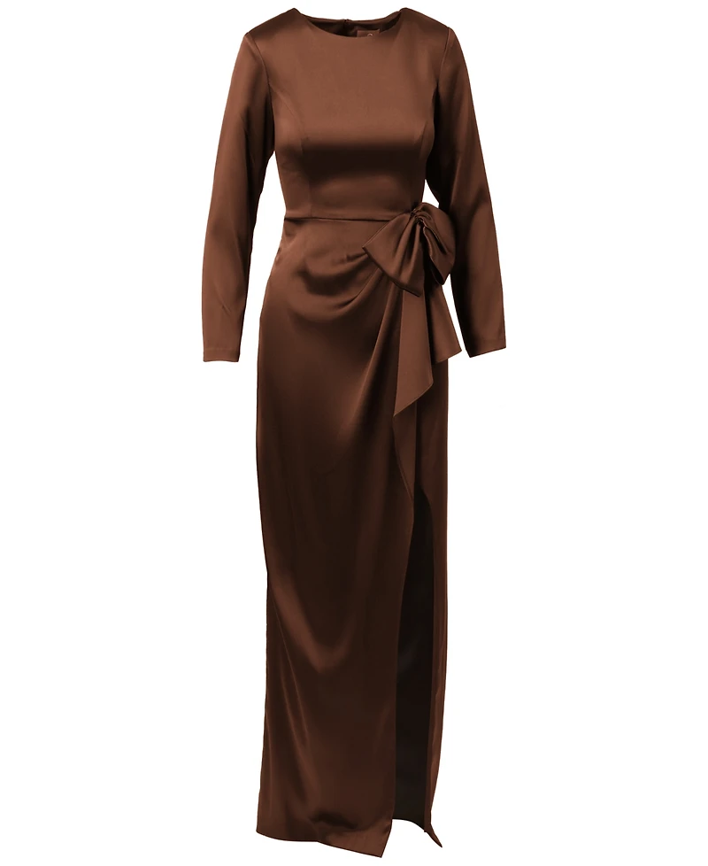 Adrianna Papell Women's Long-Sleeve Ruffle Bow Boat Neck Dress