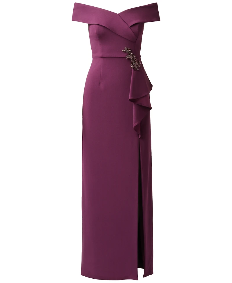 Adrianna Papell Women's Off-the-Shoulder Column Ruffle Gown