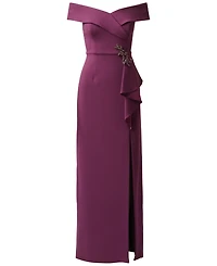 Adrianna Papell Women's Off-the-Shoulder Column Ruffle Gown