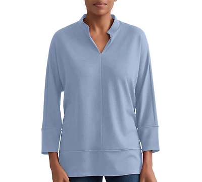 Jones New York Petite Johnny Collar 3/4-Sleeve Knit Blouse