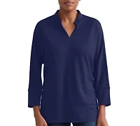 Jones New York Petite Johnny Collar 3/4-Sleeve Knit Blouse