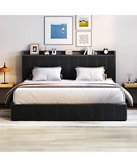 Gaomon King Bed Frame with Lift Up Storage, Bed with Storage Headboard and Charging Station, Metal Platform Bed .