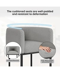 Bar Stools Set of 4 - Modern Lambswool Upholstered Counter Height Chairs with Backrest and Arms, Sturdy Black Metal Frame for Kitchen Island