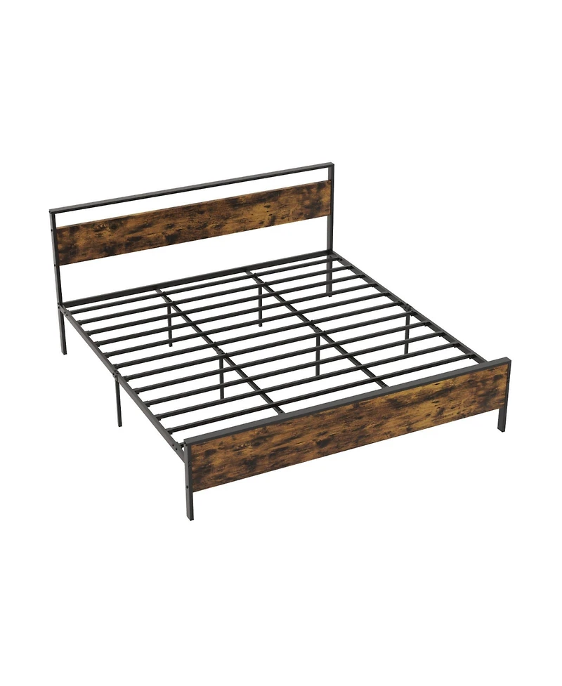 Slickblue Modern Industrial Bed Frame with Wood Headboard and Metal Base